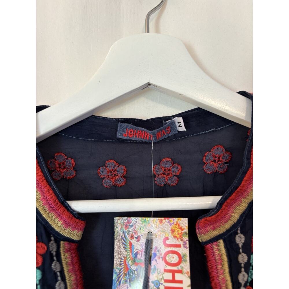 Johnny Was Tunic Blouse Top Medium Blue Vneck Flowy Relaxed Embroidered Long - Picture 4 of 15